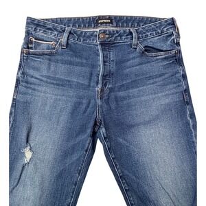 EXPRESS Slim Straight Men Jeans Dark Wash Distressed Button Fly 36x32